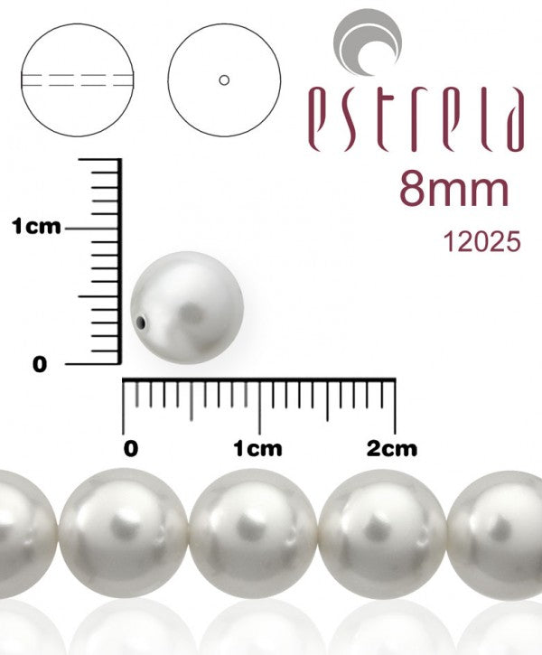 30 pcs Round Pearl Beads 8mm, Czech Glass, White Pearl
