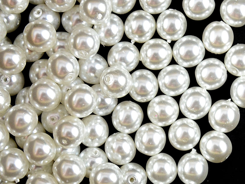 Set of Round Beads (3mm, 4mm, 6mm, 8mm), White Pearl, Czech Glass