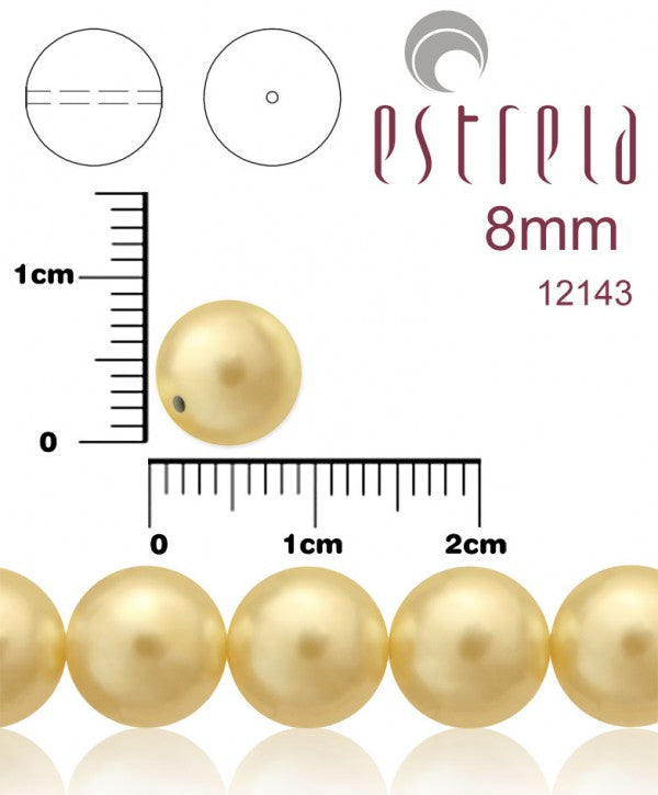 30 pcs Round Pearl Beads, 8mm, Beige Pearl, Czech Glass