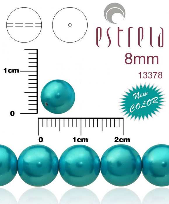 30 pcs Round Pearl Beads, 8mm, Pastel Turquoise, Czech Glass