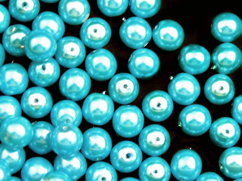 30 pcs Round Pearl Beads, 8mm, Pastel Turquoise, Czech Glass