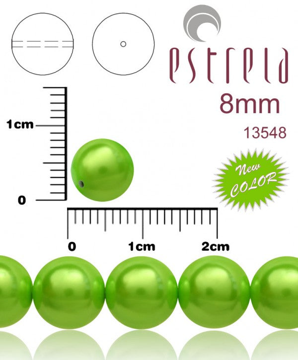30 pcs Round Pearl Beads, 8mm, Pastel Green Pea , Czech Glass