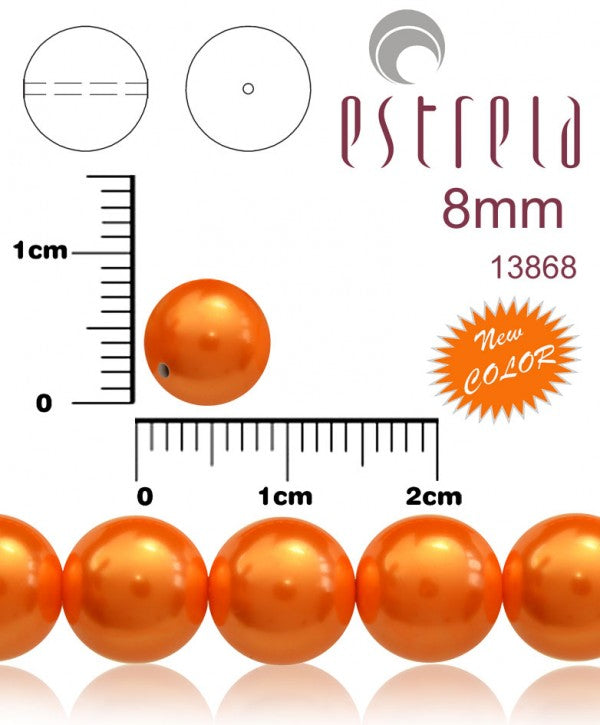 30 pcs Round Pearl Beads, 8mm, Pastel Orange, Czech Glass