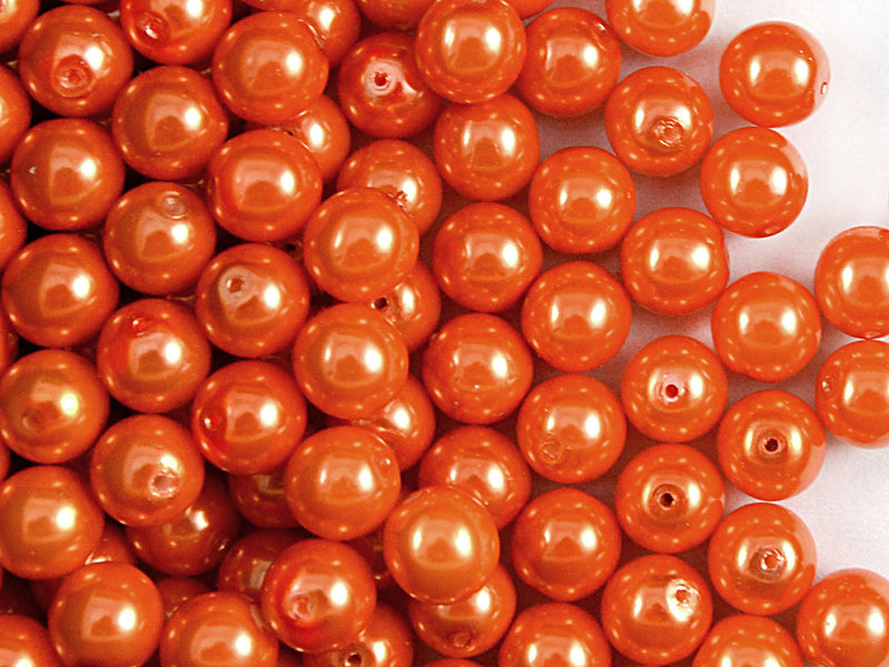 30 pcs Round Pearl Beads, 8mm, Pastel Orange, Czech Glass