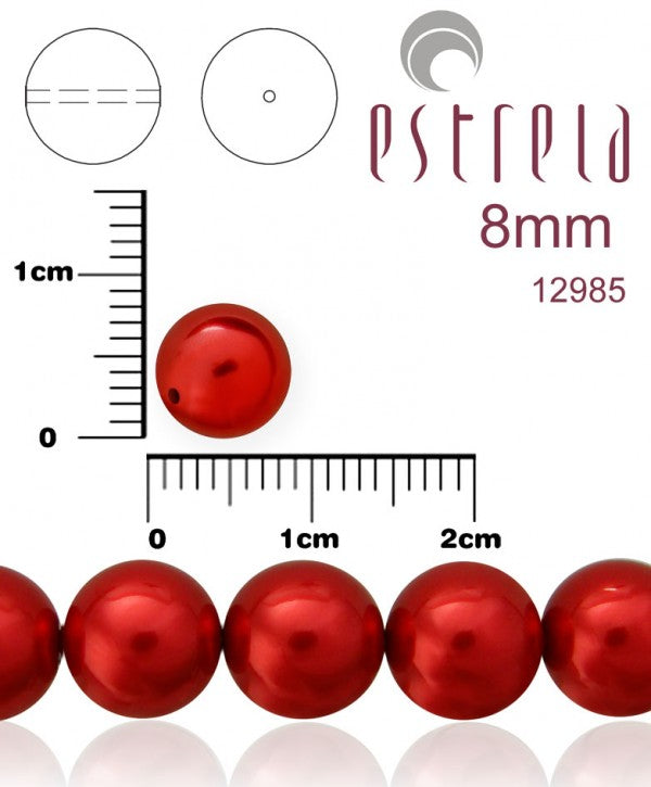 30 pcs Round Pearl Beads, 8mm, Red, Czech Glass