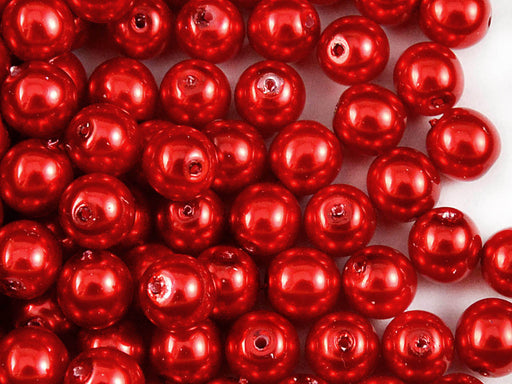 30 pcs Round Pearl Beads, 8mm, Red, Czech Glass