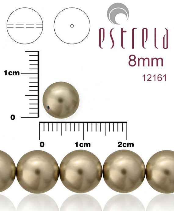 30 pcs Round Pearl Beads, 8mm, Dark Platinum Pearl, Czech Glass