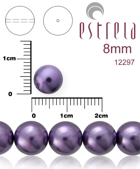 30 pcs Round Pearl Beads, 8mm, Violet, Czech Glass