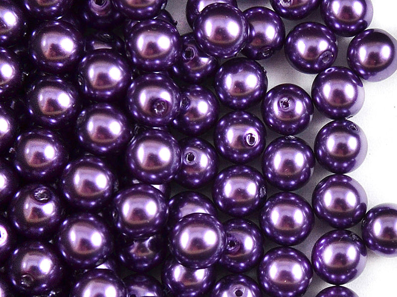 30 pcs Round Pearl Beads, 8mm, Violet, Czech Glass