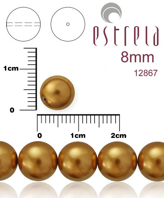 30 pcs Round Pearl Beads, 8mm, Bronze Pearl, Czech Glass