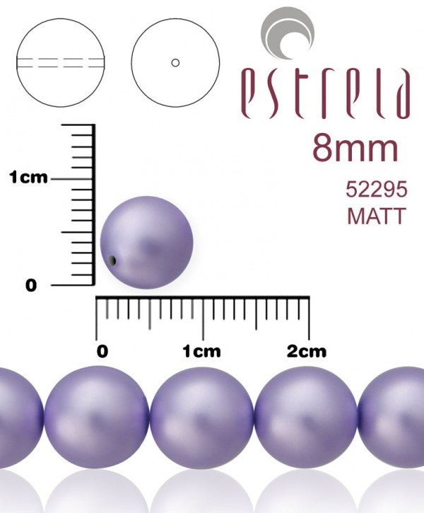 30 pcs Round Pearl Beads, 8mm, Purple Matte, Czech Glass