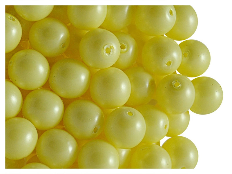 30 pcs Round Pearl Beads, 8mm, Baby Yellow Pastel, Czech Glass