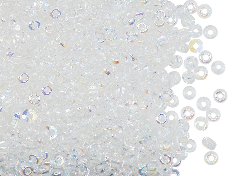 20 g Rocailles Seed Beads 8/0, Crystal AB, Czech Glass