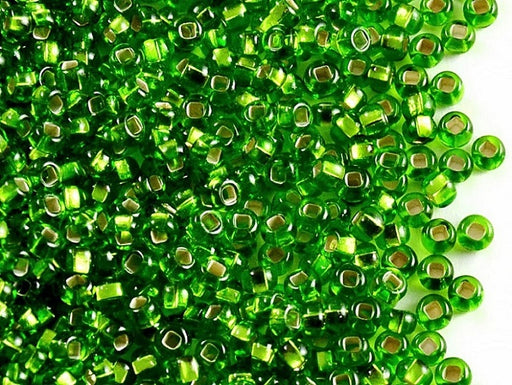 20 g 8/0 Seed Beads Preciosa Ornela, Green Transparent Silver Lined, Czech Glass