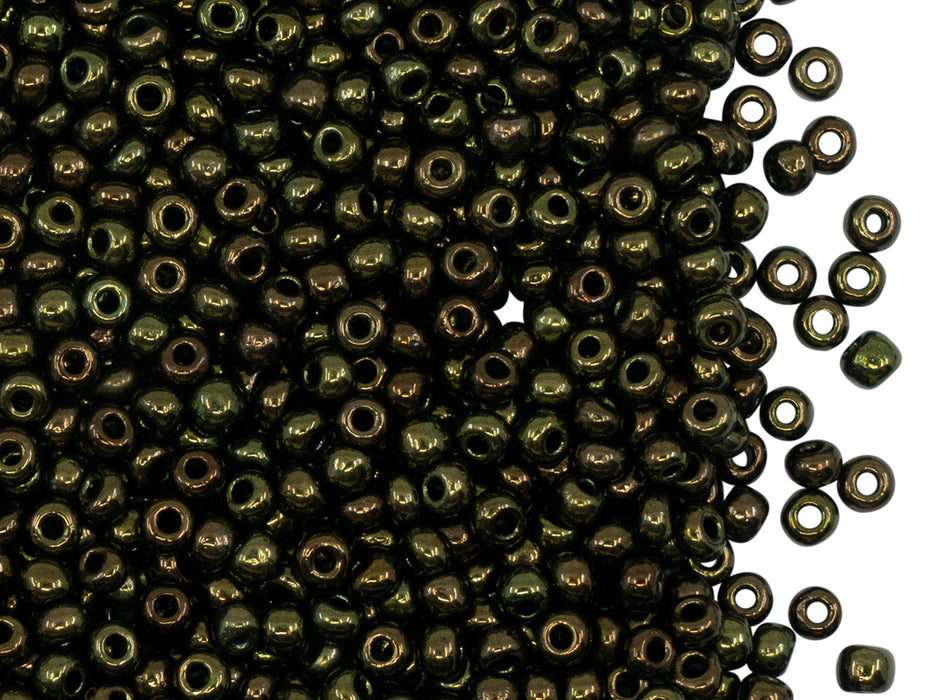20 g 8/0 Seed Beads Preciosa Ornela, Jet Green Luster, Czech Glass