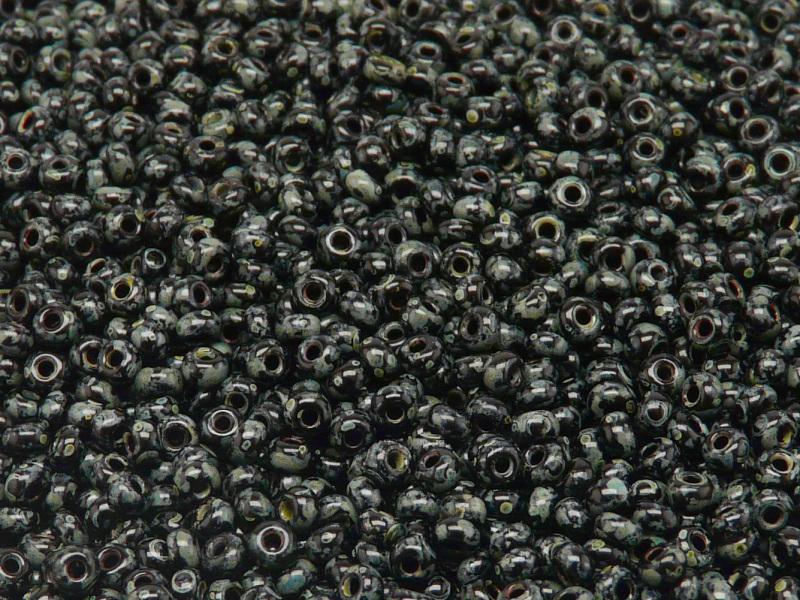20 g 8/0 Seed Beads Preciosa Ornela, Jet Travertine, Czech Glass
