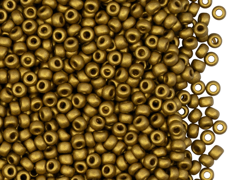 20 g 8/0 Seed Beads, Olive Gold, Czech Glass