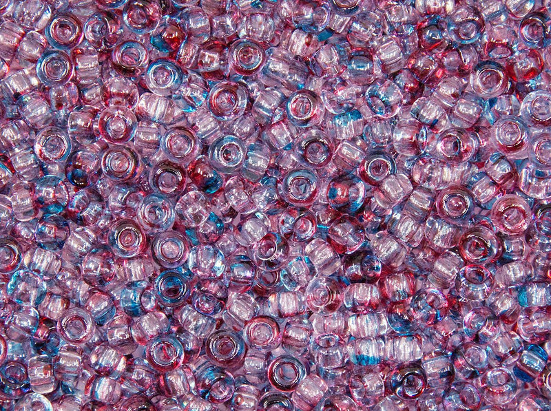 Rocailles 8/0 Crystal Aqua Fuchsia Two Tone Czech Glass Blue Red Multicolored