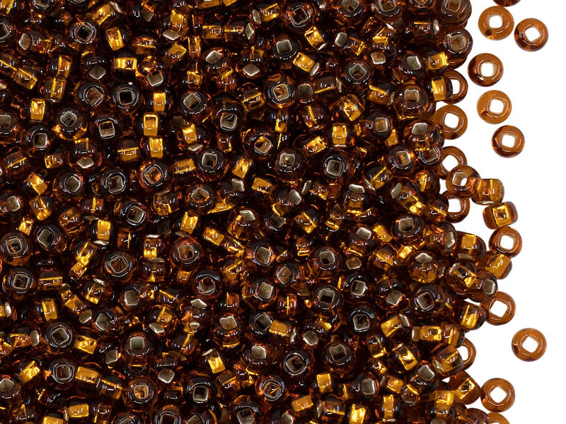 Rocailles Seed Beads 8/0, Light Topaz Silver Lined Square Hole, Czech Glass