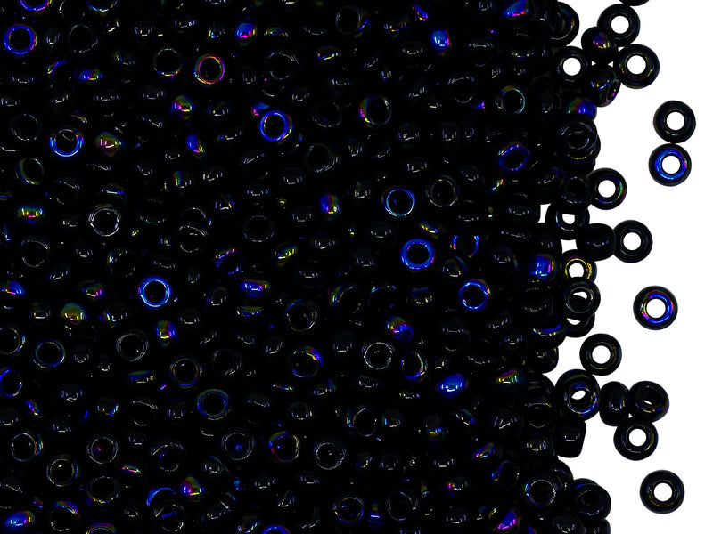 Rocailles Seed Beads 8/0, Jet Black Azuro, Czech Glass