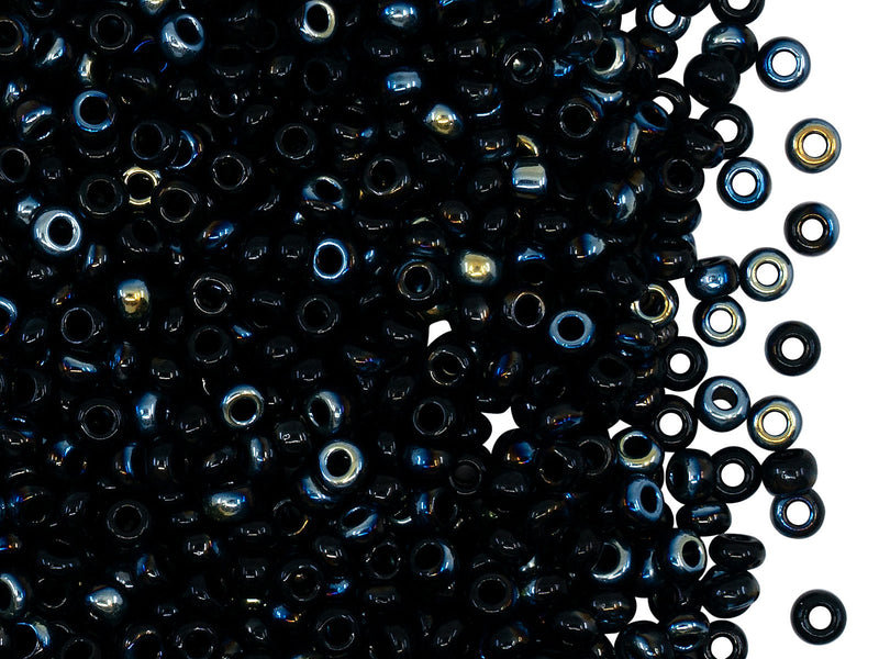 Rocailles Seed Beads 8/0, Jet Black AB Black, Czech Glass