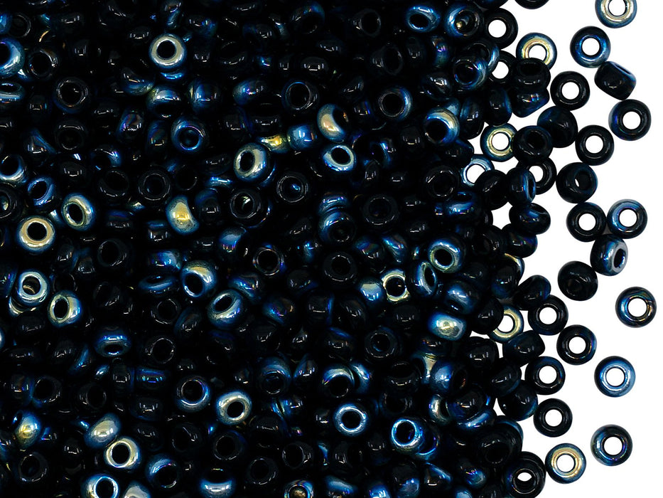 Rocailles Seed Beads 8/0, Jet Black AB, Czech Glass
