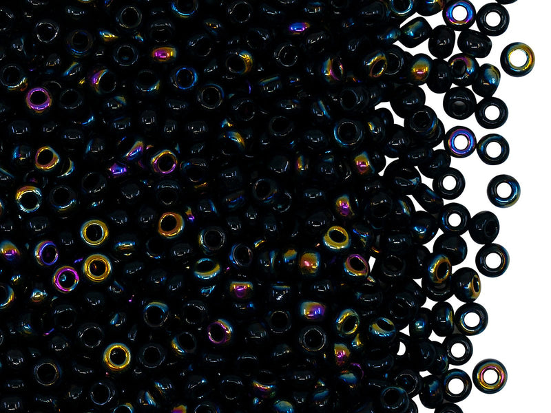 Rocailles Seed Beads 8/0, Jet Black Kalipo, Czech Glass