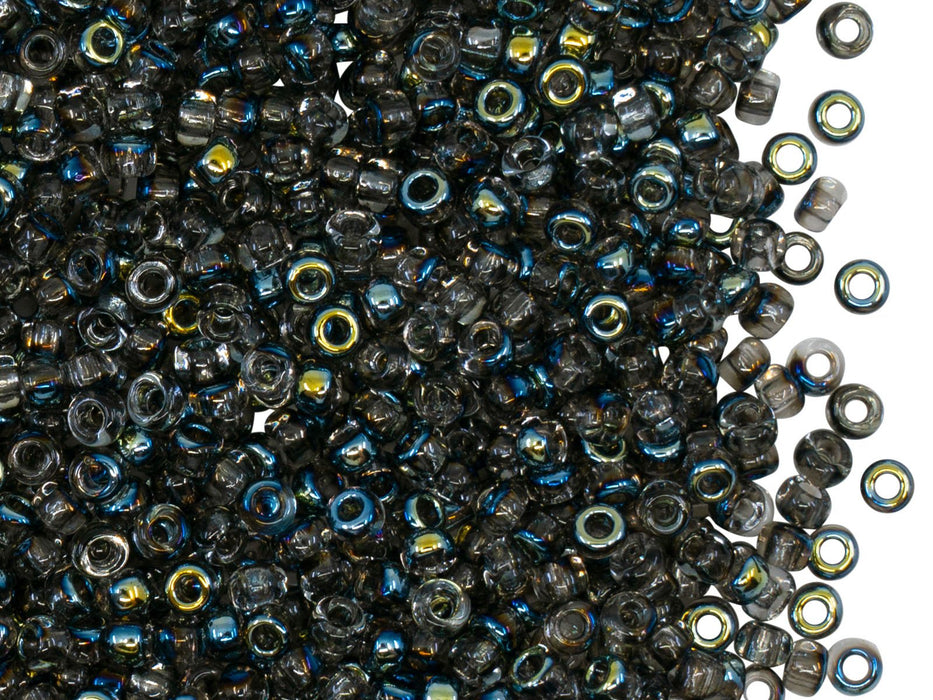 Rocailles Seed Beads 8/0, Crystal AB Black, Czech Glass