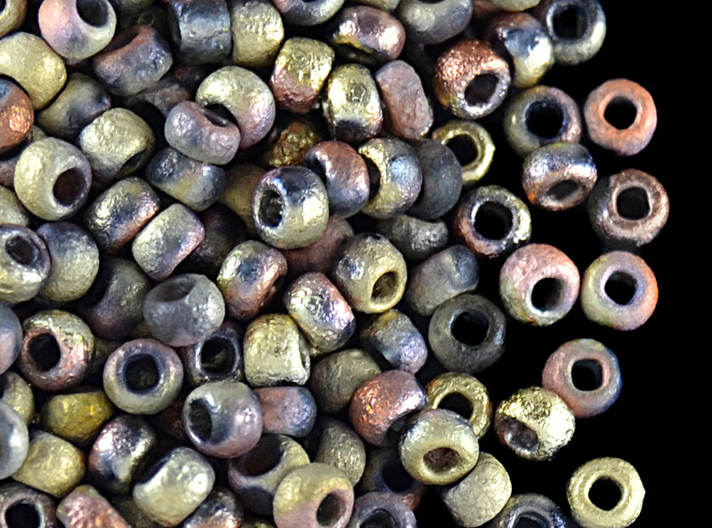 10 g 8/0 Etched Seed Beads, Crystal Etched California Gold Rush Dark, Czech Glass