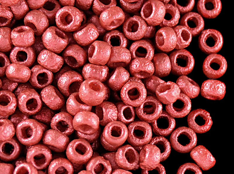 10 g 8/0 Etched Seed Beads, Etched Lava Red, Czech Glass