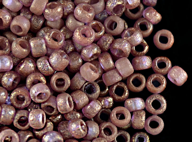10 g 8/0 Etched Seed Beads, Crystal Etched Bronze, Czech Glass