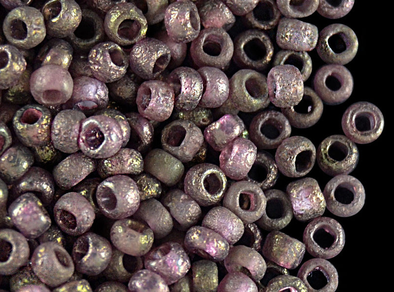 10 g 8/0 Etched Seed Beads, Crystal Etched Lila Vega Luster, Czech Glass