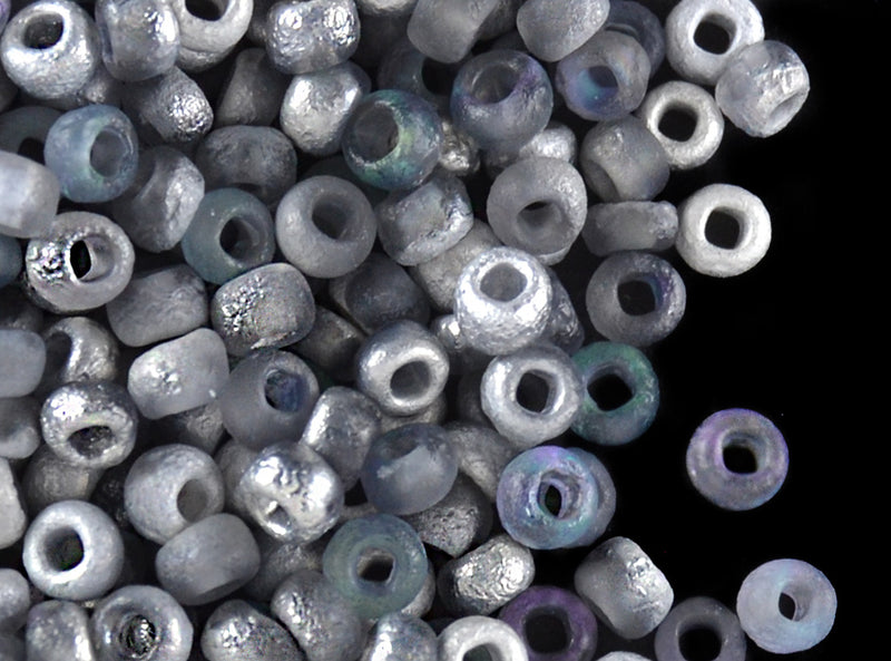 10 g 8/0 Etched Seed Beads, Crystal Etched Vitrail Light, Czech Glass