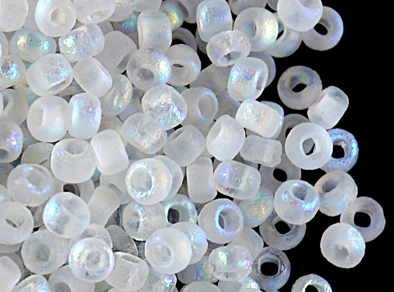 10 g 8/0 Etched Seed Beads, Crystal Etched AB Full, Czech Glass