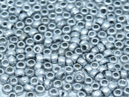 Etched Seed Beads 8/0, Etched Aluminum Silver, Czech Glass