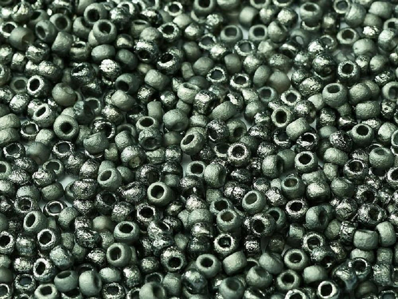 Etched Seed Beads 8/0, Crystal Etched Chrome Full, Czech Glass