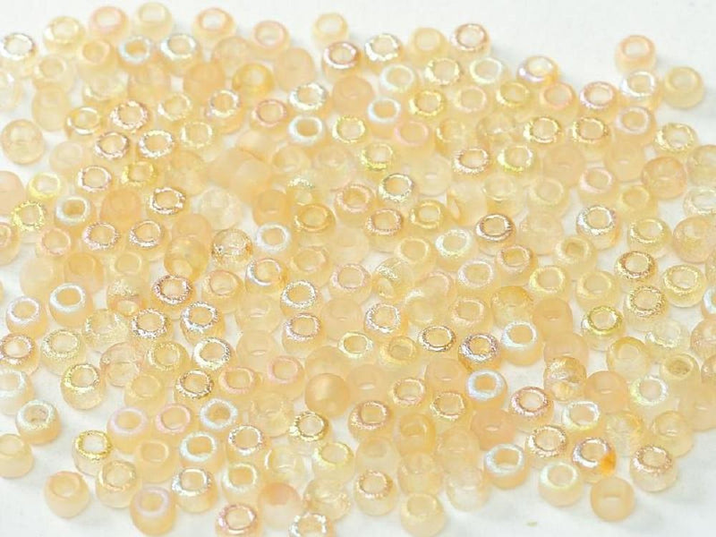Etched Seed Beads 8/0, Crystal Etched Yellow Rainbow, Czech Glass