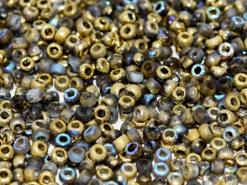 Etched Seed Beads 8/0, Crystal Etched Golden Rainbow, Czech Glass
