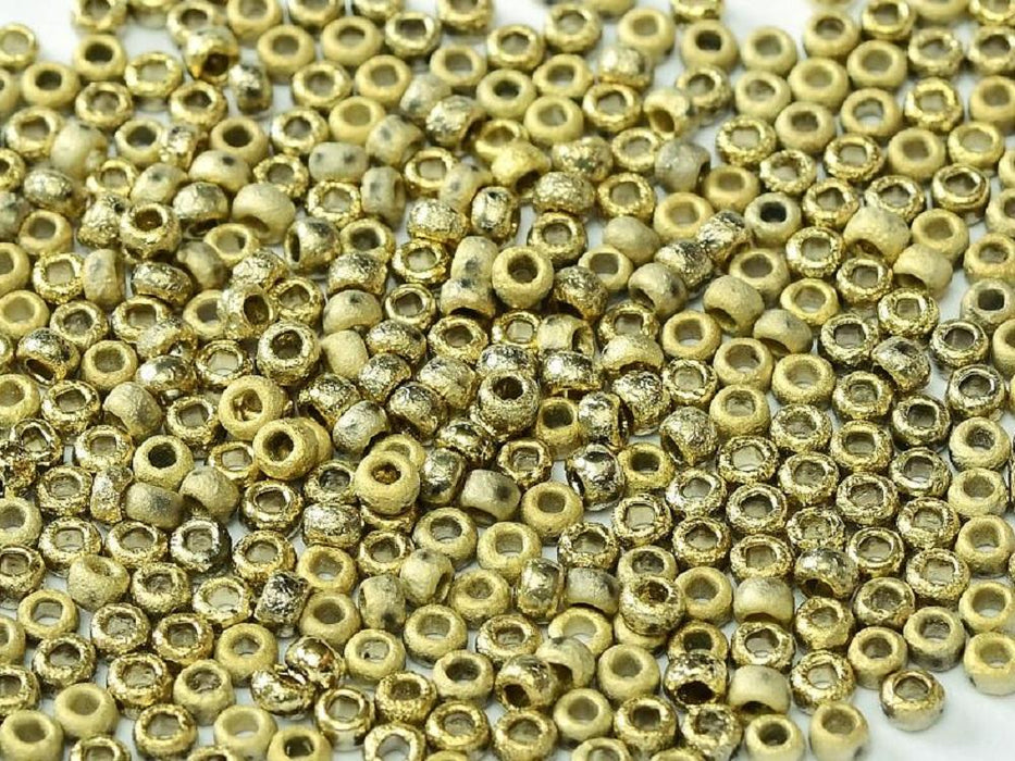Etched Seed Beads 8/0, Crystal Etched Amber Full, Czech Glass
