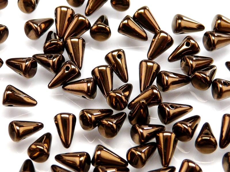 20 pcs Spike Small Pressed Beads, 5x8mm, Jet Bronze, Czech Glass