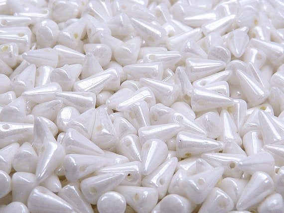 20 pcs Spike Small Pressed Beads, 5x8mm, Chalk White Luster, Czech Glass