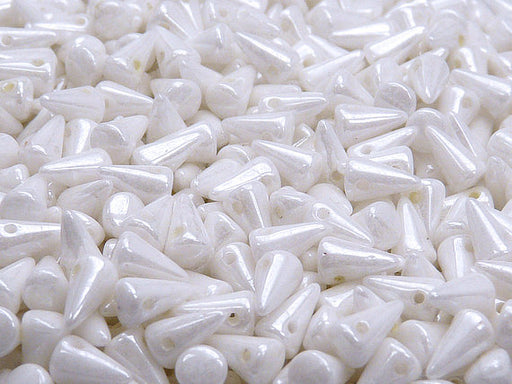 20 pcs Spike Small Pressed Beads, 5x8mm, Chalk White Luster, Czech Glass