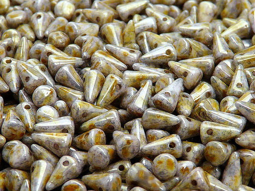 20 pcs Spike Small Pressed Beads, 5x8mm, Chalk Copper Senegal, Czech Glass