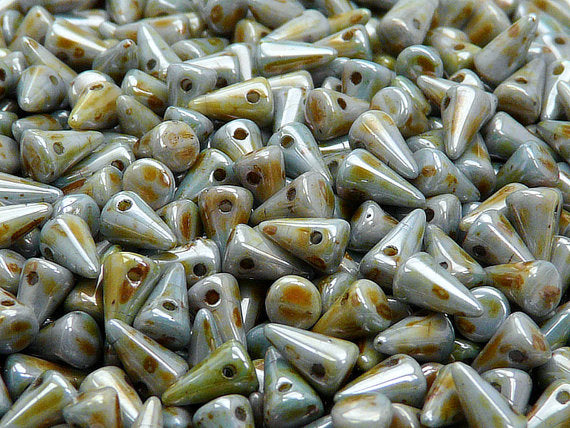 20 pcs Spike Small Pressed Beads, 5x8mm, Chalk Lazure Blue, Czech Glass