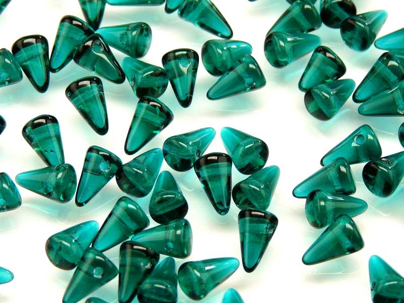 20 pcs Spike Small Pressed Beads, 5x8mm, Dark Emerald Transparent, Czech Glass
