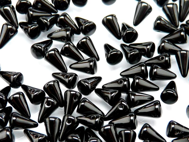 20 pcs Spike Small Pressed Beads, 5x8mm, Jet Black, Czech Glass