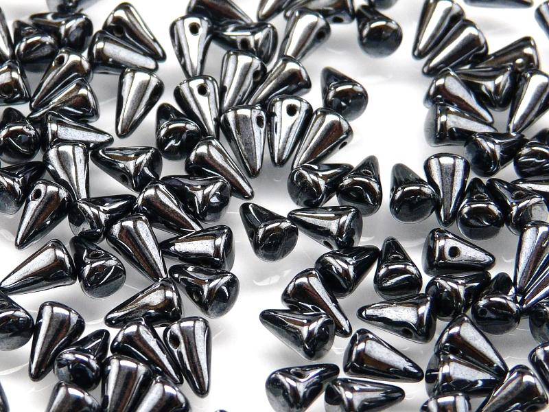 20 pcs Spike Small Pressed Beads, 5x8mm, Hematit, Czech Glass