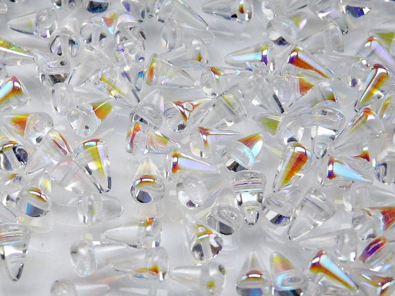 20 pcs Spike Small Pressed Beads, 5x8mm, Crystal Half AB, Czech Glass