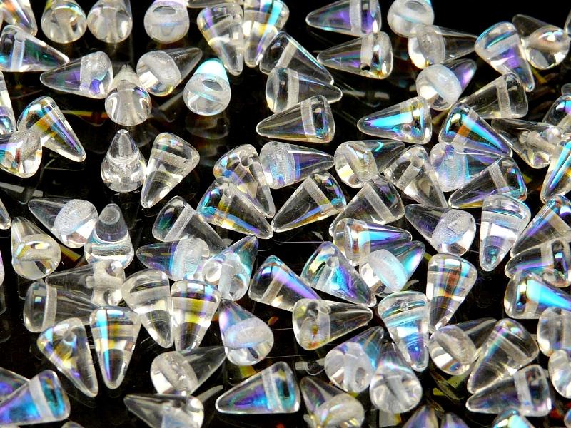 20 pcs Spike Small Pressed Beads, 5x8mm, Jet Black Half Sliperit AB, Czech Glass