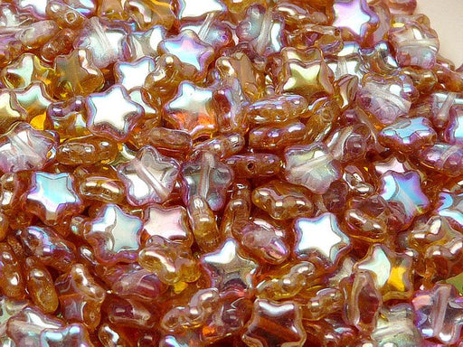 50 pcs Star Beads, 8 mm, Czech Glass, Crystal Orange Rainbow